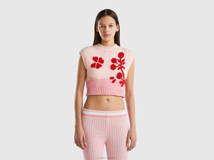 Pink Vest With Floral Inlay B4BF3612 Benetton Women Pink