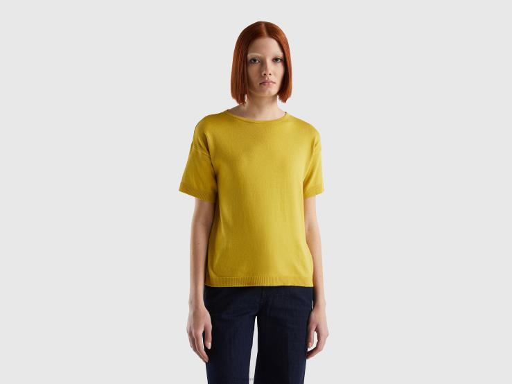 Short Sleeve Sweater B4BF119 Benetton Women Mustard