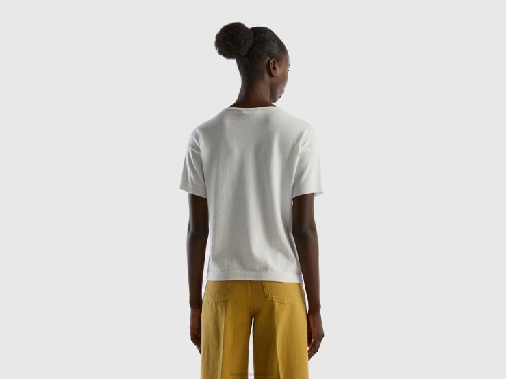 Short Sleeve Sweater B4BF156 Benetton Women Creamy White