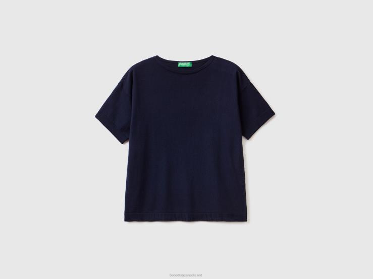 Short Sleeve Sweater B4BF232 Benetton Women Dark Blue