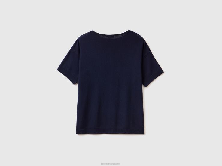 Short Sleeve Sweater B4BF232 Benetton Women Dark Blue