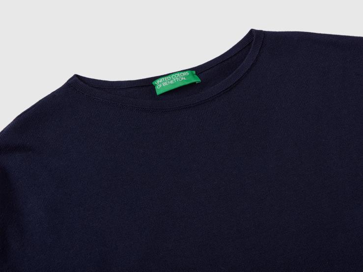 Short Sleeve Sweater B4BF232 Benetton Women Dark Blue