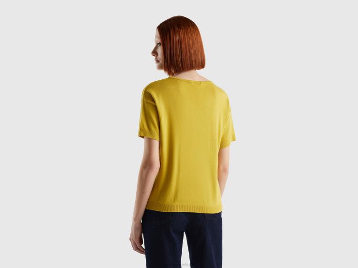 Short Sleeve Sweater B4BF3607 Benetton Women Mustard
