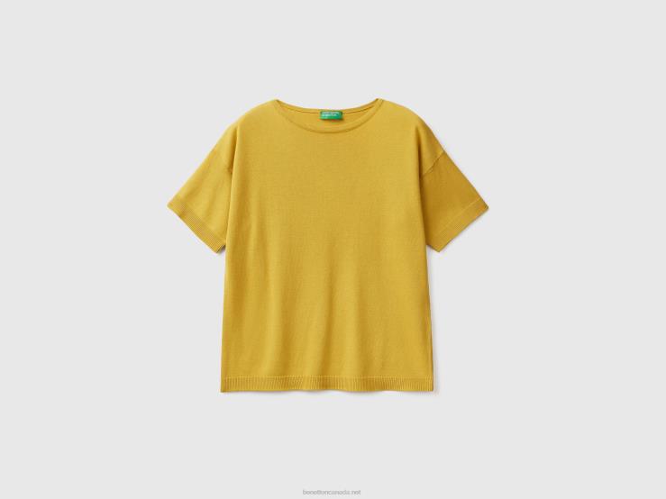 Short Sleeve Sweater B4BF3607 Benetton Women Mustard