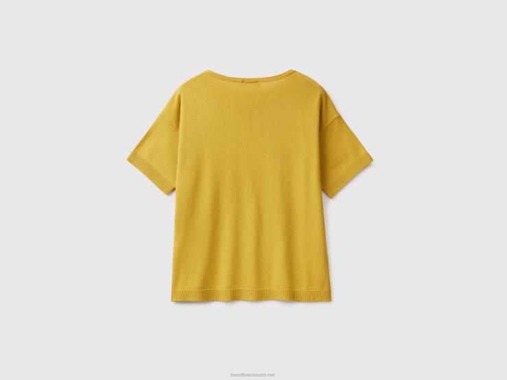 Short Sleeve Sweater B4BF3607 Benetton Women Mustard