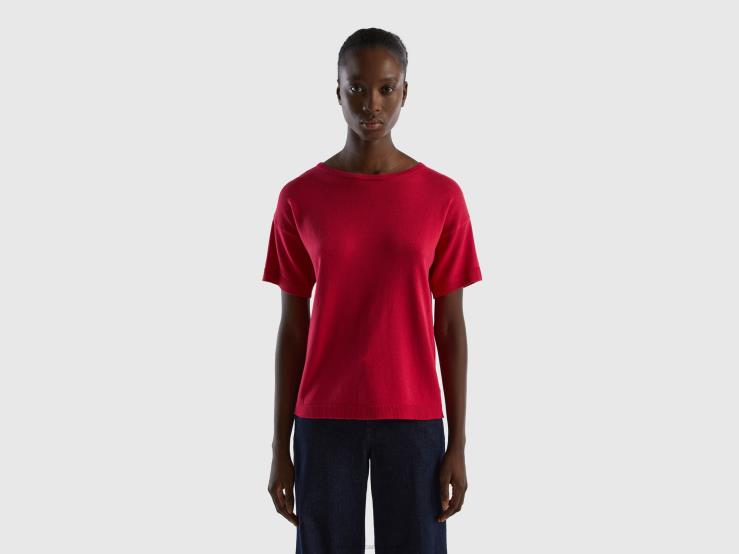 Short Sleeve Sweater B4BF38 Benetton Women Fuchsia