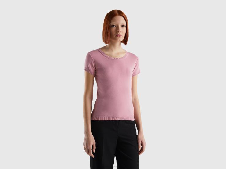 Short Sleeve Sweater In 100% Cotton B4BF3637 Benetton Women Pink