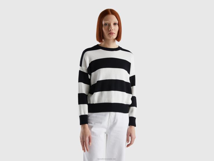 Striped Sweater In Tricot Cotton B4BF3481 Benetton Women Black