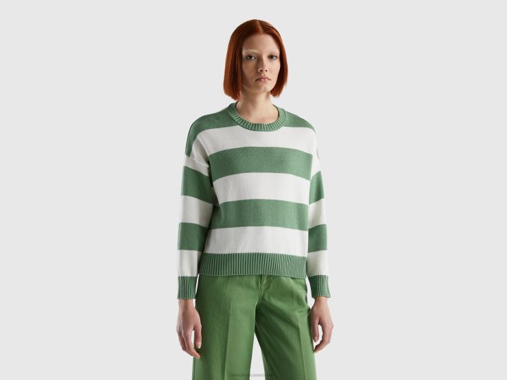 Striped Sweater In Tricot Cotton B4BF3482 Benetton Women Green