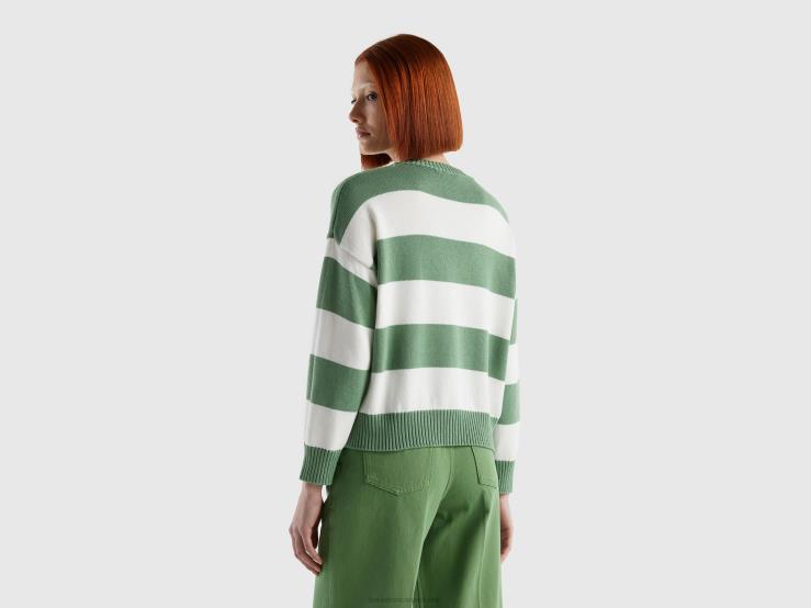 Striped Sweater In Tricot Cotton B4BF3482 Benetton Women Green
