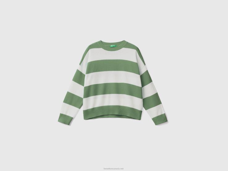 Striped Sweater In Tricot Cotton B4BF3482 Benetton Women Green