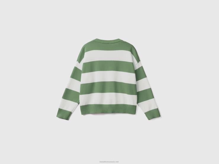 Striped Sweater In Tricot Cotton B4BF3482 Benetton Women Green