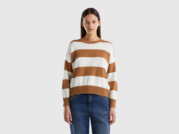 Striped Sweater In Tricot Cotton B4BF34 Benetton Women Beige