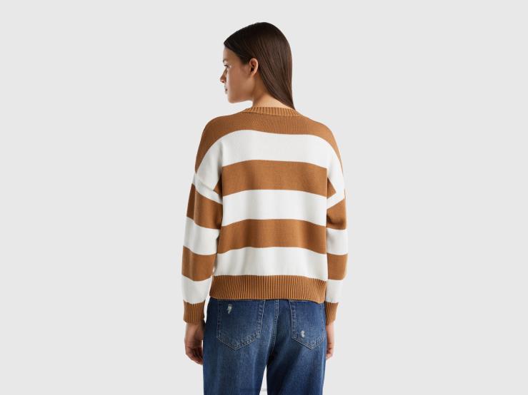 Striped Sweater In Tricot Cotton B4BF3528 Benetton Women Beige