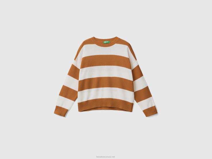 Striped Sweater In Tricot Cotton B4BF3528 Benetton Women Beige