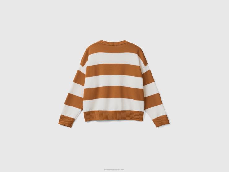 Striped Sweater In Tricot Cotton B4BF3528 Benetton Women Beige
