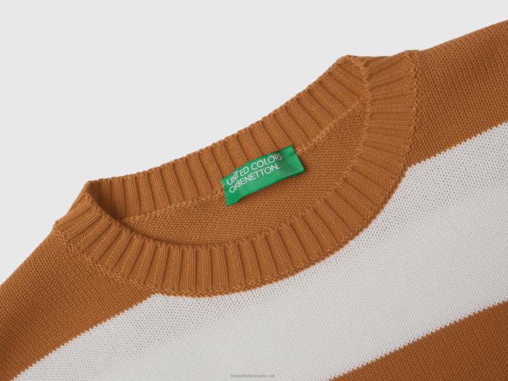 Striped Sweater In Tricot Cotton B4BF3528 Benetton Women Beige