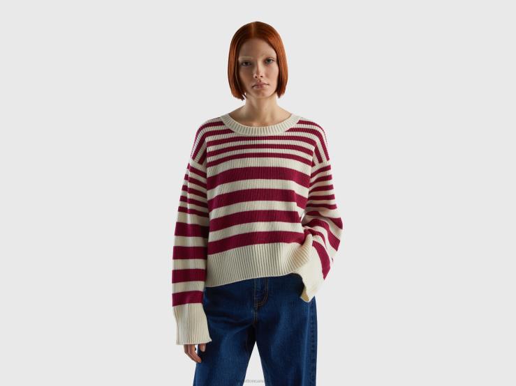 Striped Sweater In Wool Blend B4BF1 Benetton Women Burgundy
