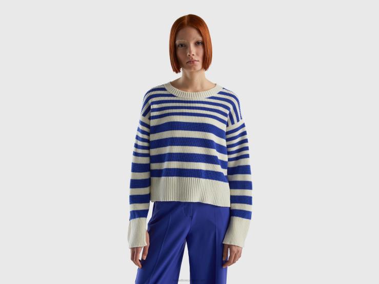 Striped Sweater In Wool Blend B4BF20 Benetton Women Bright Blue