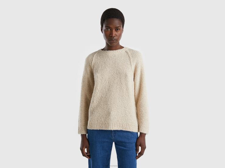 Sweater In Boucl茅 Yarn B4BF58 Benetton Women Beige