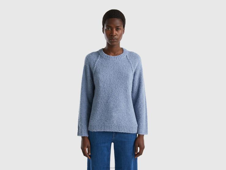 Sweater In Boucl茅 Yarn B4BF59 Benetton Women Periwinkle
