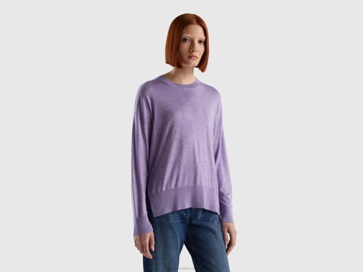Sweater In Viscose Blend With Slits B4BF3610 Benetton Women Lilac