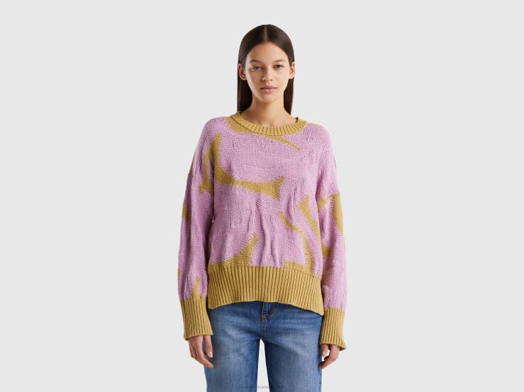 Sweater With Floral Inlay B4BF36 Benetton Women Mustard