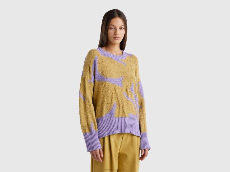 Sweater With Floral Inlay B4BF37 Benetton Women Lilac
