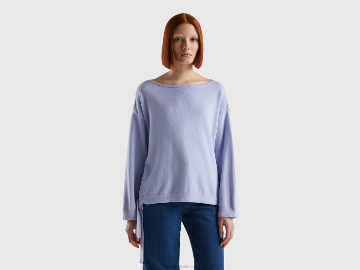 Sweater With Laces And Boat Neck B4BF3588 Benetton Women Lavender