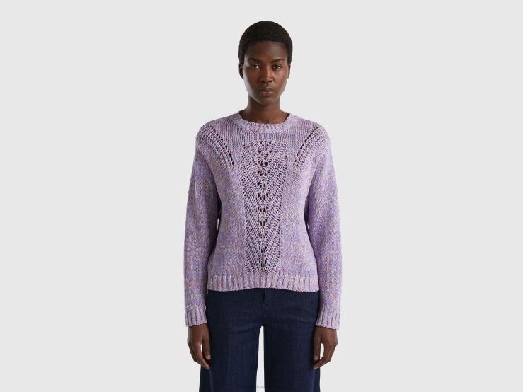 Sweater With Open-Knit Motif B4BF92 Benetton Women Lilac