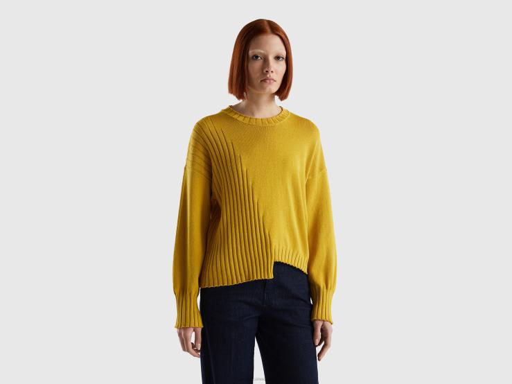 Sweater With Uneven Bottom B4BF100 Benetton Women Mustard