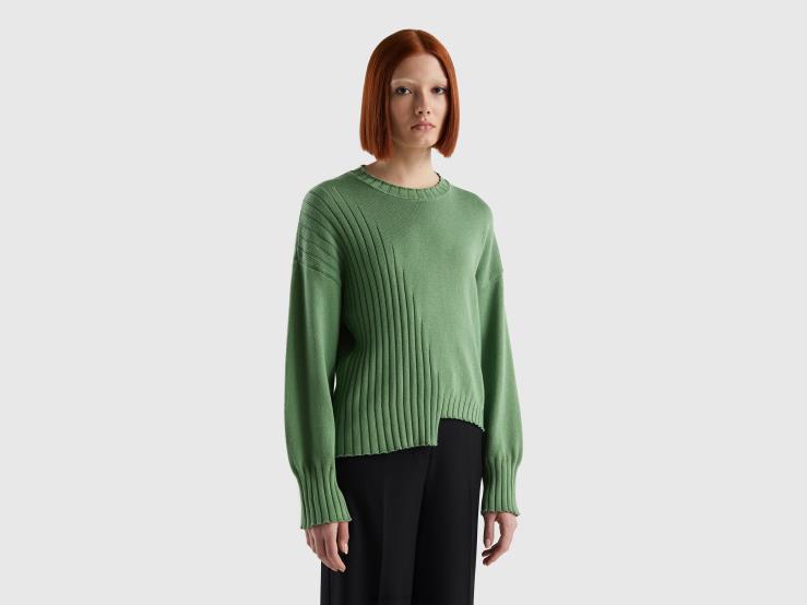 Sweater With Uneven Bottom B4BF3504 Benetton Women Green