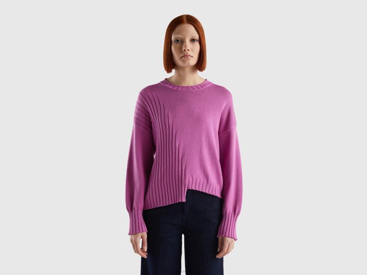 Sweater With Uneven Bottom B4BF3562 Benetton Women Pink