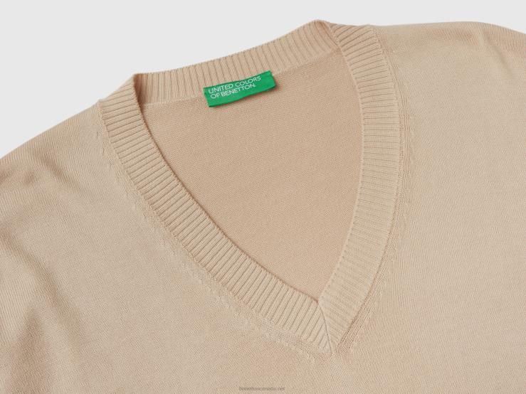 Sweater With V-Neck B4BF129 Benetton Women Beige
