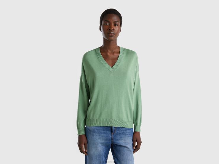 Sweater With V-Neck B4BF72 Benetton Women Green