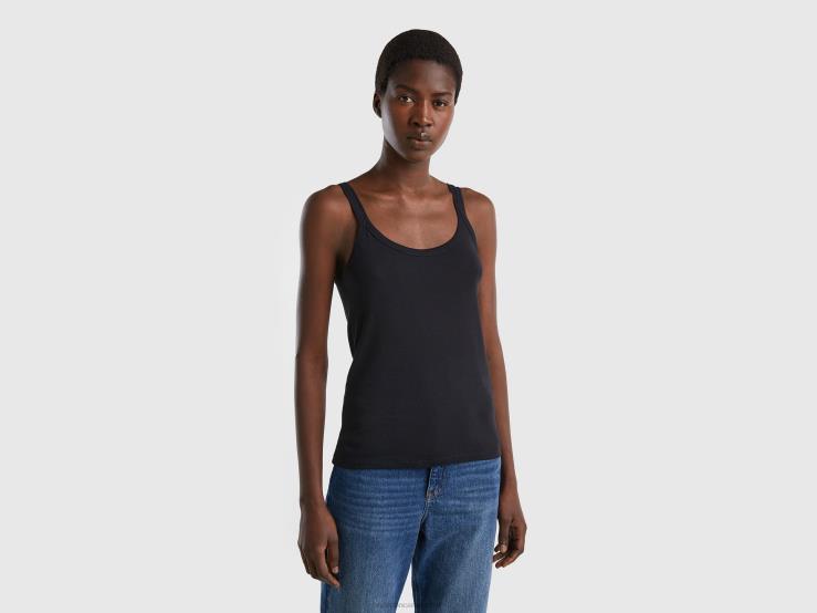 Black Tank Top In Pure Cotton B4BF3939 Benetton Women Black