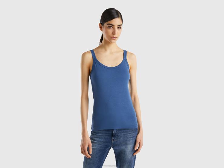 Blue Tank Top In Pure Cotton B4BF3932 Benetton Women Blue