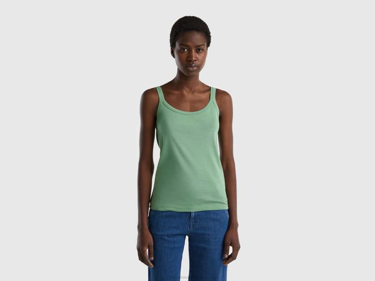 Green Tank Top In Pure Cotton B4BF422 Benetton Women Green