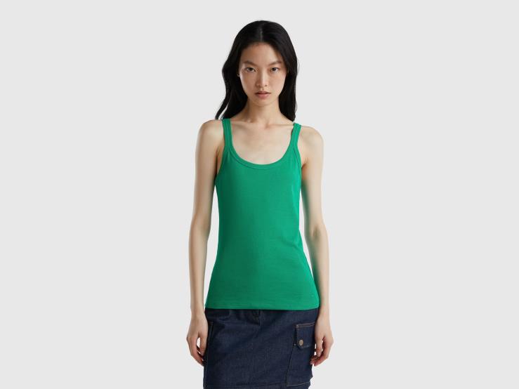 Green Tank Top In Pure Cotton B4BF472 Benetton Women Green