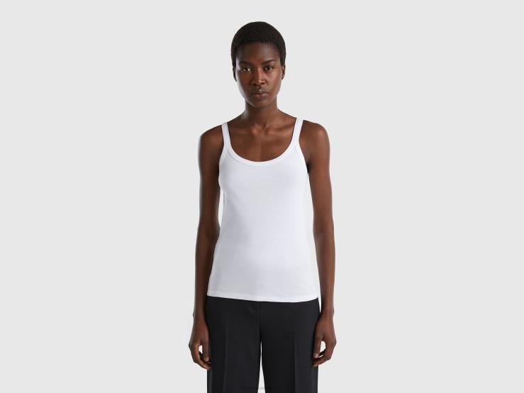 White Tank Top In Pure Cotton B4BF451 Benetton Women White
