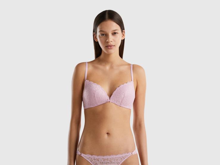 Padded Bra In Lace B4BF958 Benetton Women Lilac