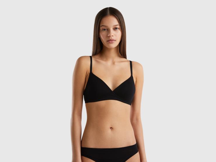 Padded Bra In Organic Cotton B4BF4223 Benetton Women Black