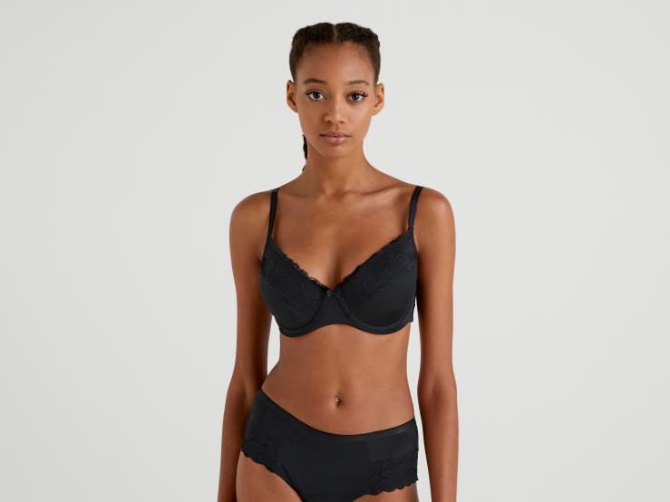 Padded Bra With Lace And Bow B4BF1101 Benetton Women Black