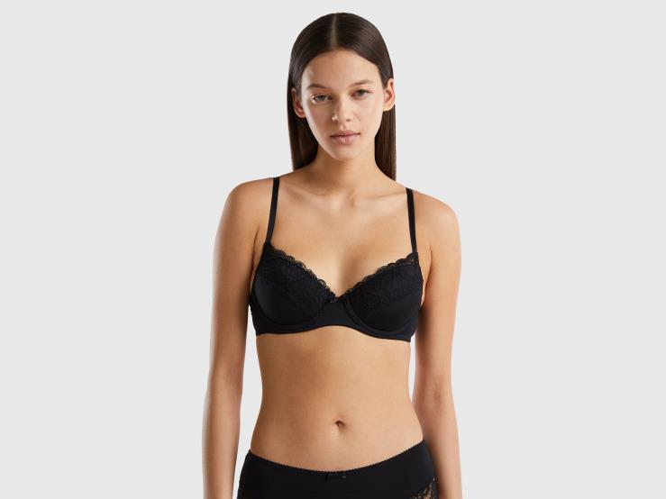 Padded Bra With Lace B4BF4333 Benetton Women Black