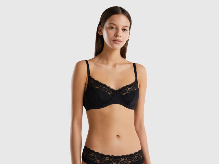Padded Bra With Mesh B4BF4344 Benetton Women Black