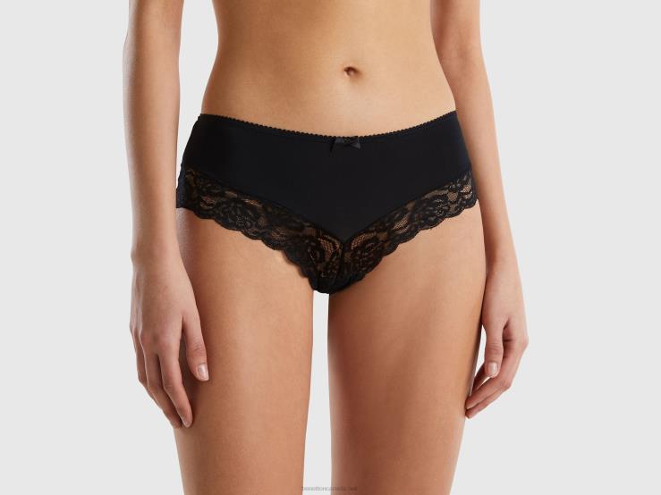 Brazilian Stretch Underwear With Lace B4BF1073 Benetton Women Black