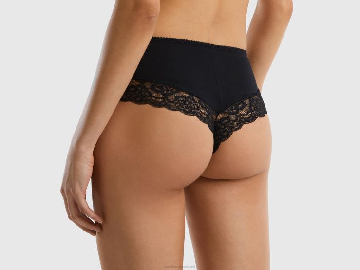 Brazilian Stretch Underwear With Lace B4BF1073 Benetton Women Black