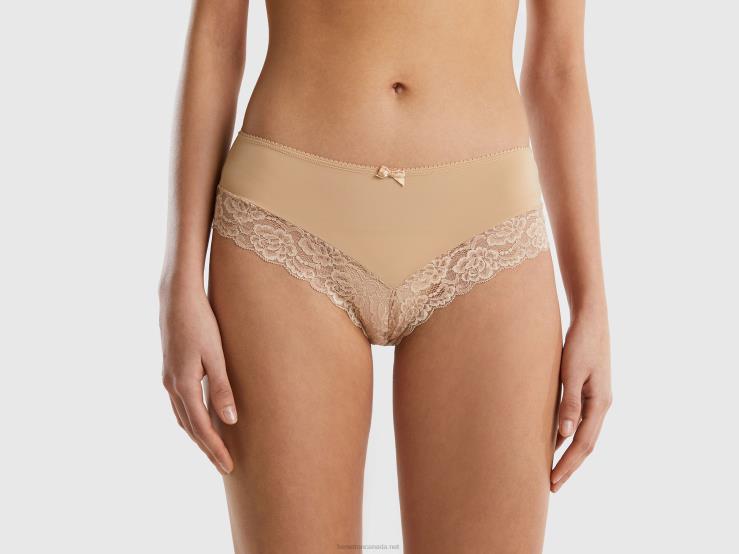 Brazilian Stretch Underwear With Lace B4BF971 Benetton Women Nude