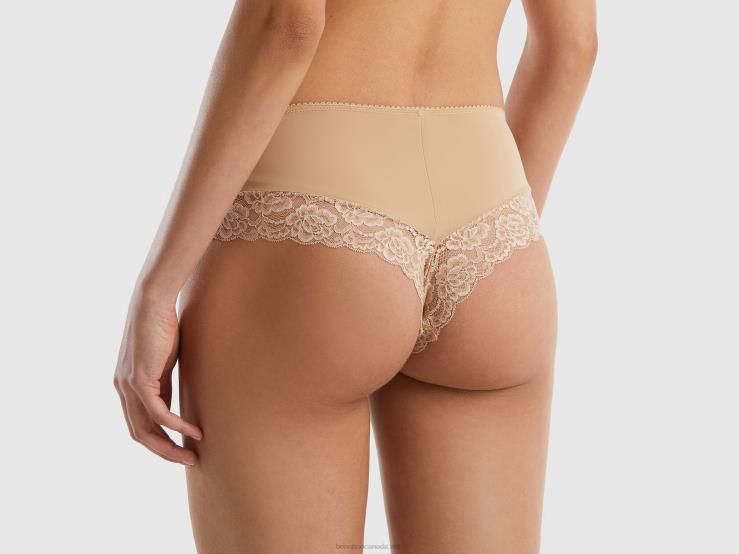 Brazilian Stretch Underwear With Lace B4BF971 Benetton Women Nude
