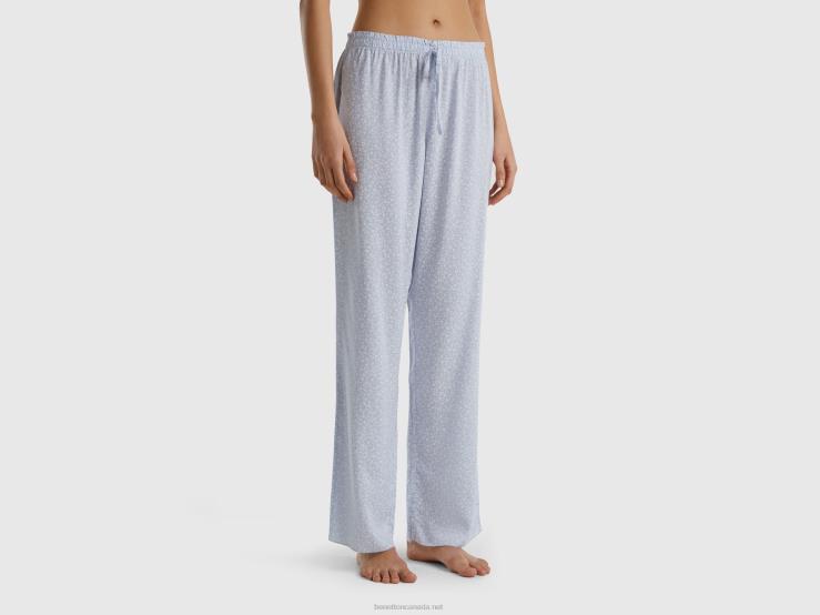 Floral Trousers In Modal B4BF4253 Benetton Women Sky Blue